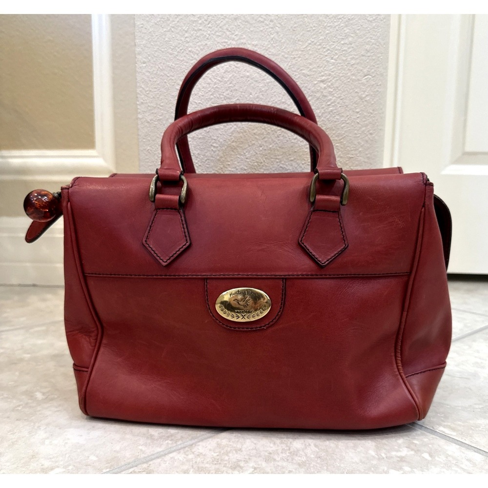 VTG Hunting Box Red Leather Satchel Shoulder Bag‎ Purse Italy Career Minimalist